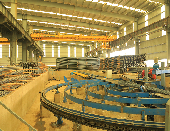 Steel mill warehouse with rebar coils